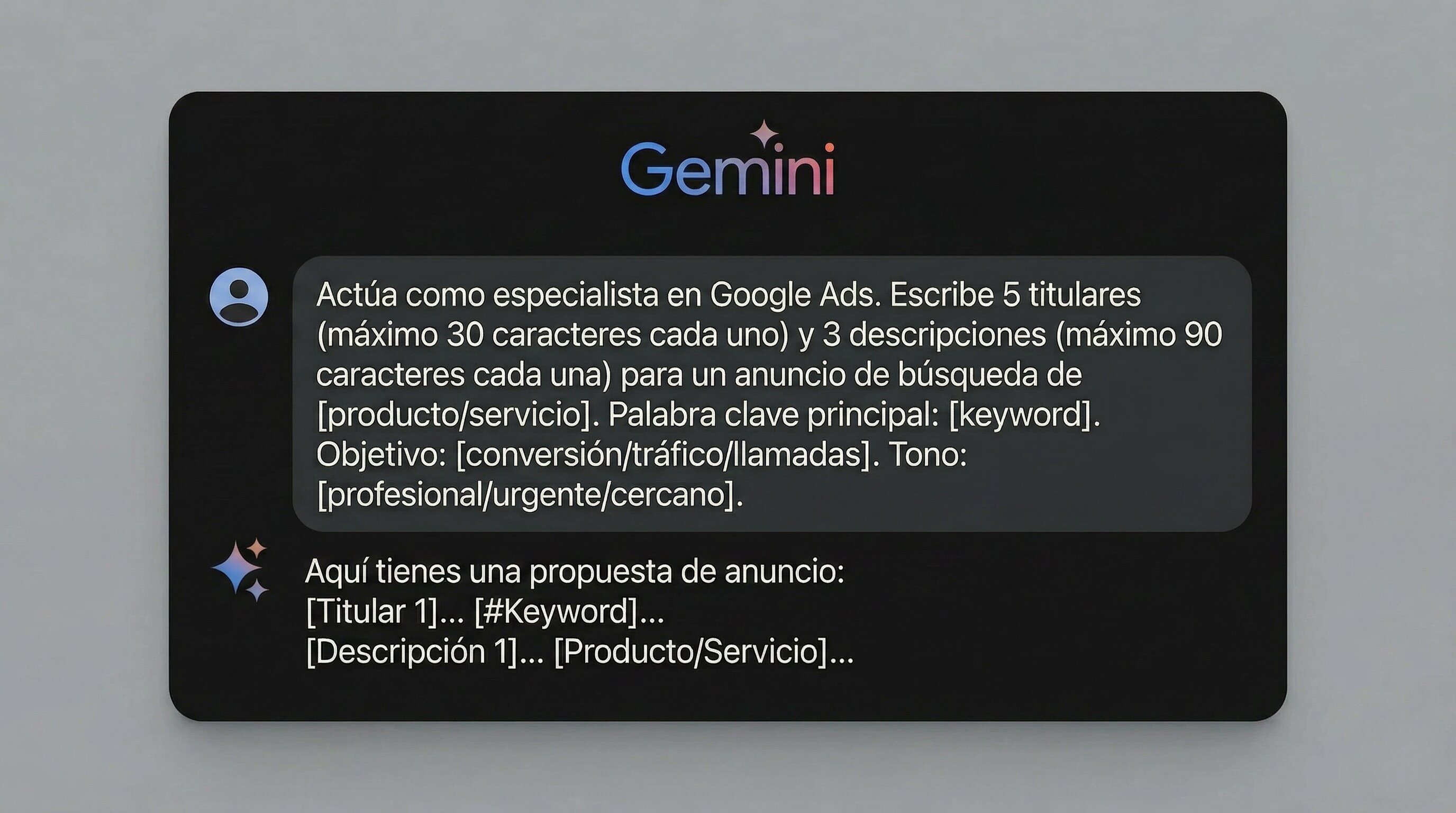 Ejemplo de prompt para Gemini para publicidad