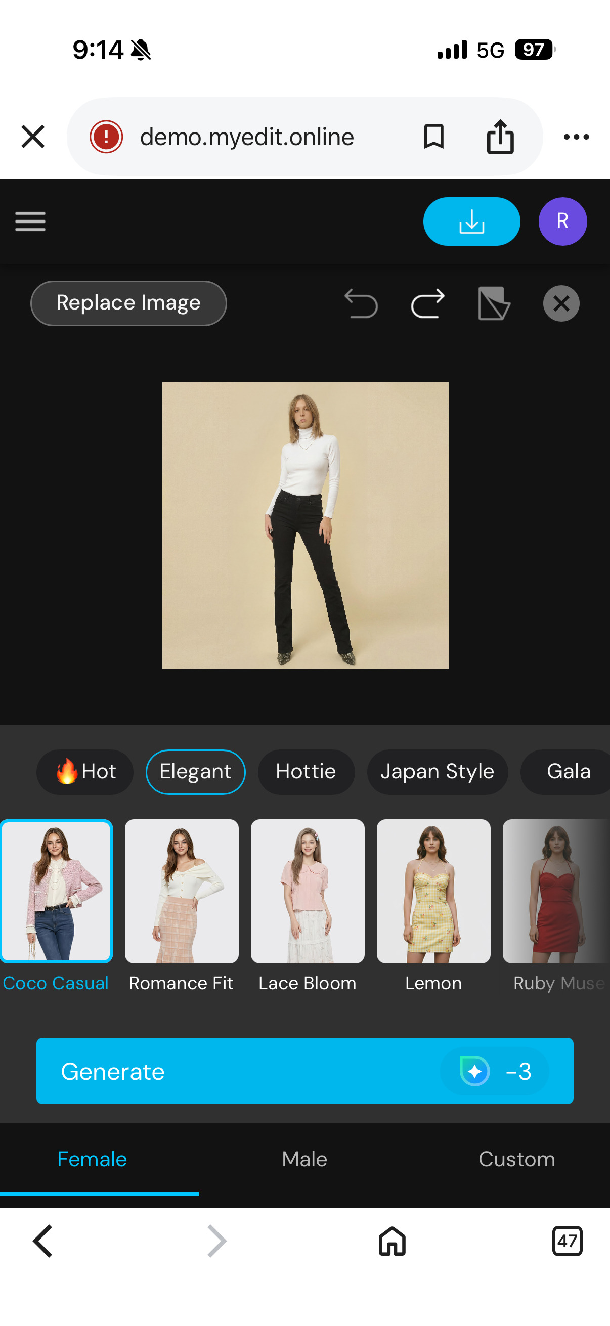 Select outfits in AI Try-On Tool