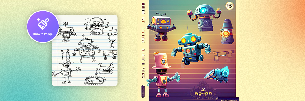 robot sketches being turned into images