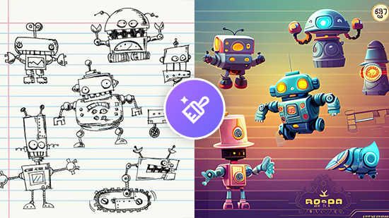 robot sketches being turned into images