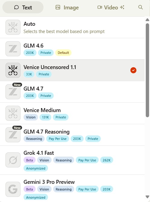 Modelos de IA disponibles en Venice AI