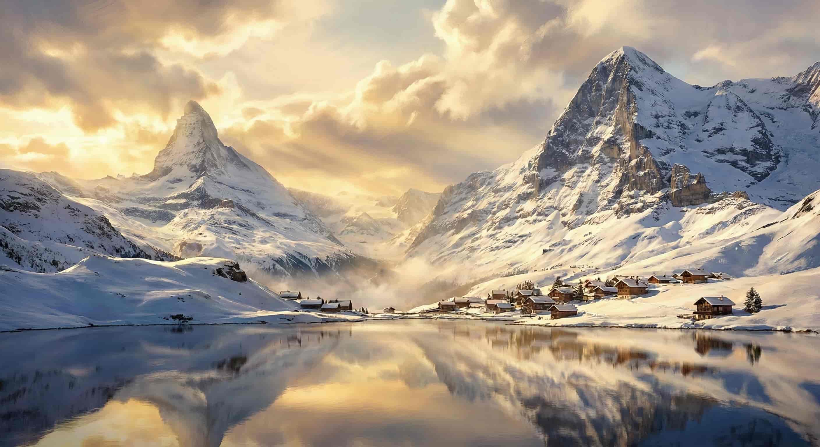 Imagen de montañas idílicas generada a partir del prompt IA discutido abajo