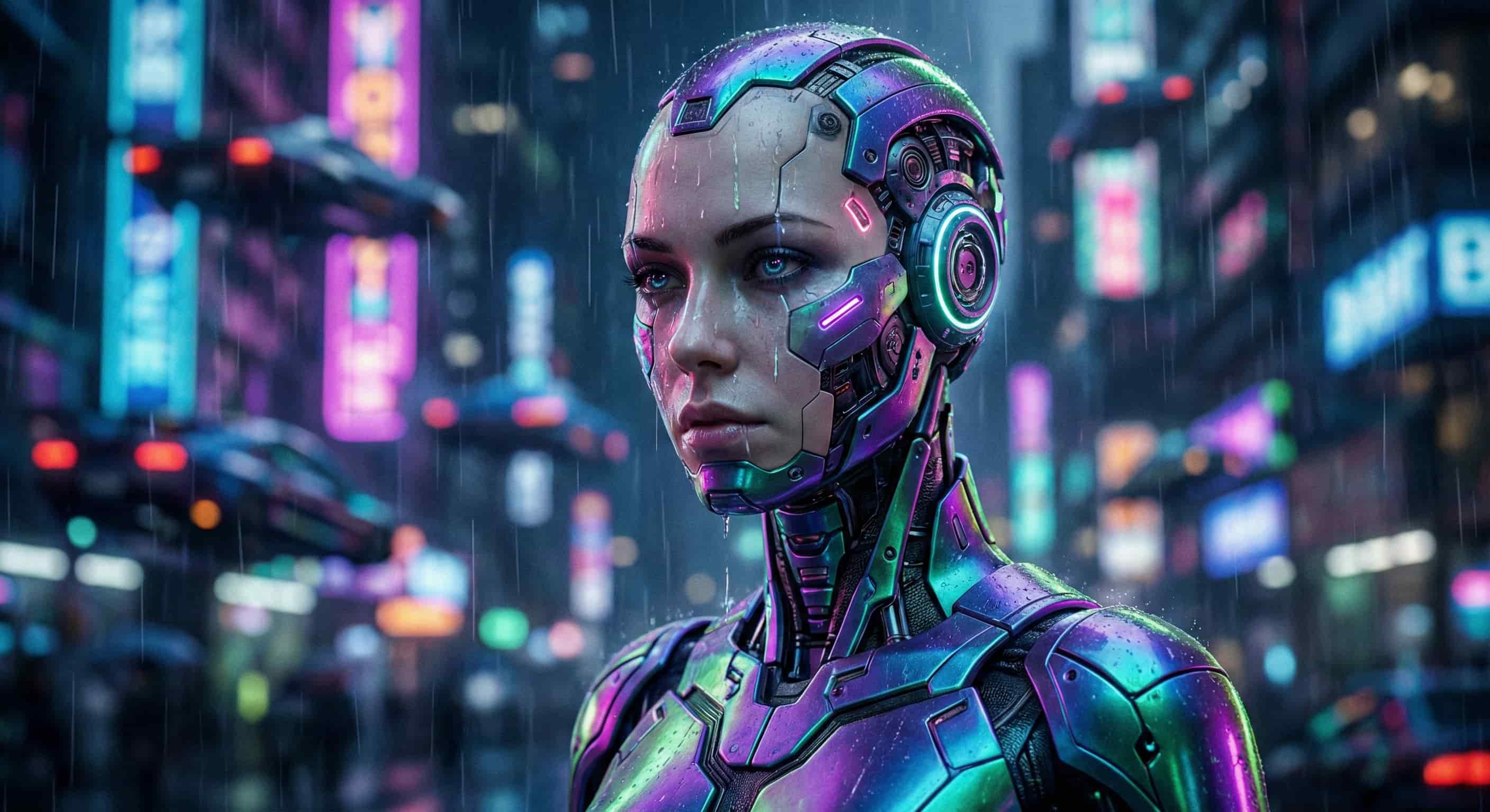 Imagen de mujer cyborg generada a partir del prompt IA discutido abajo
