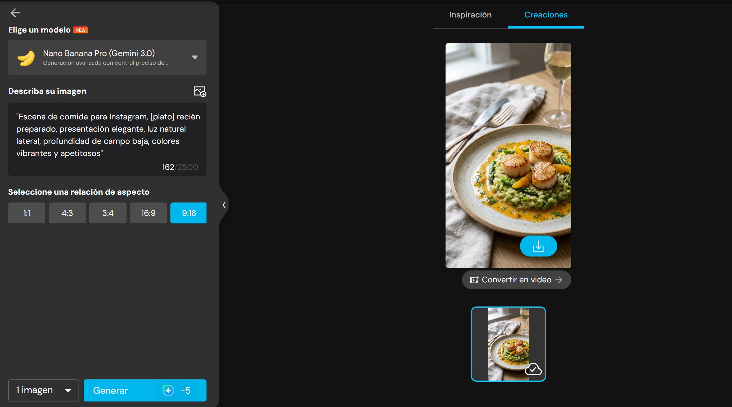 Interfaz del generador de imágenes con IA de MyEdit
