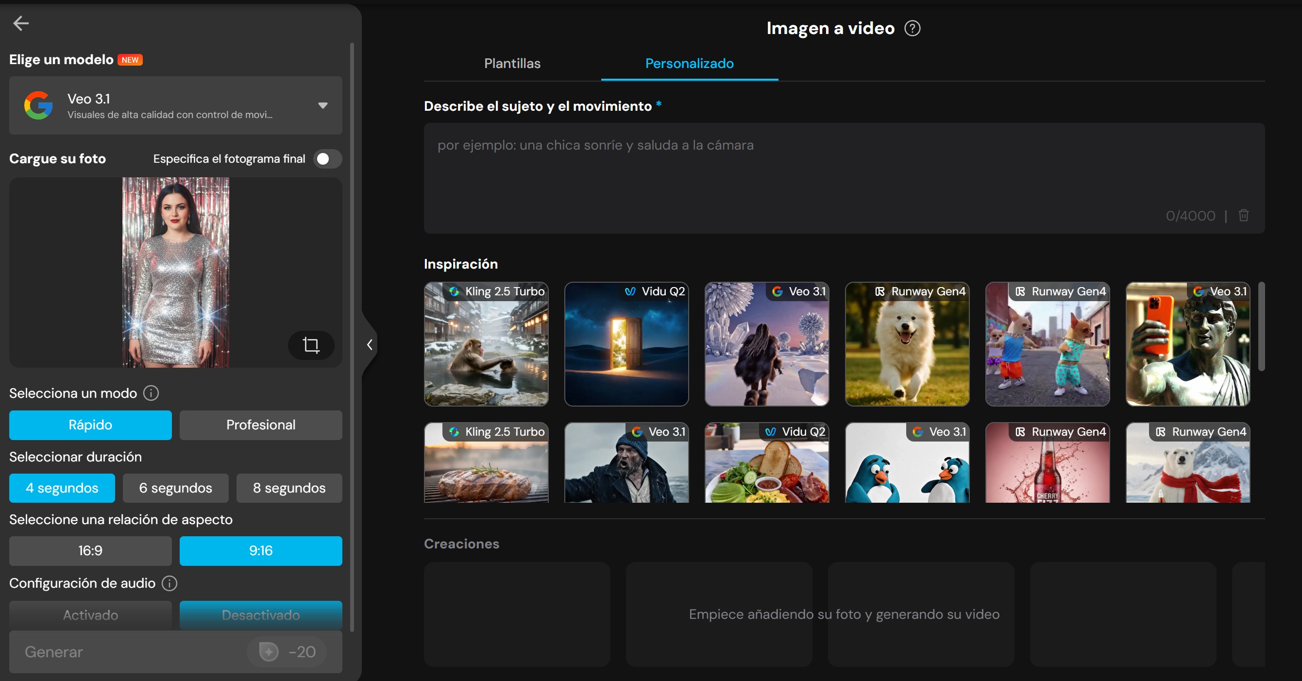 Interfaz de la función Imagen a Video de MyEdit