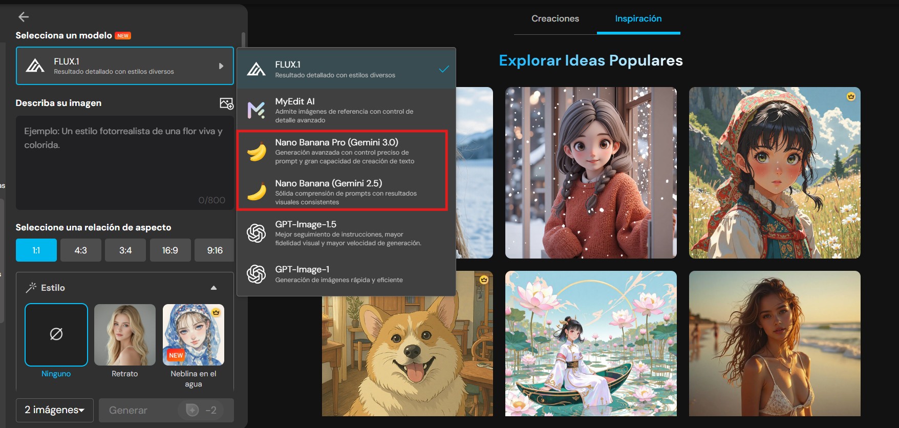 UI del Generador de imágenes con IA de MyEdit