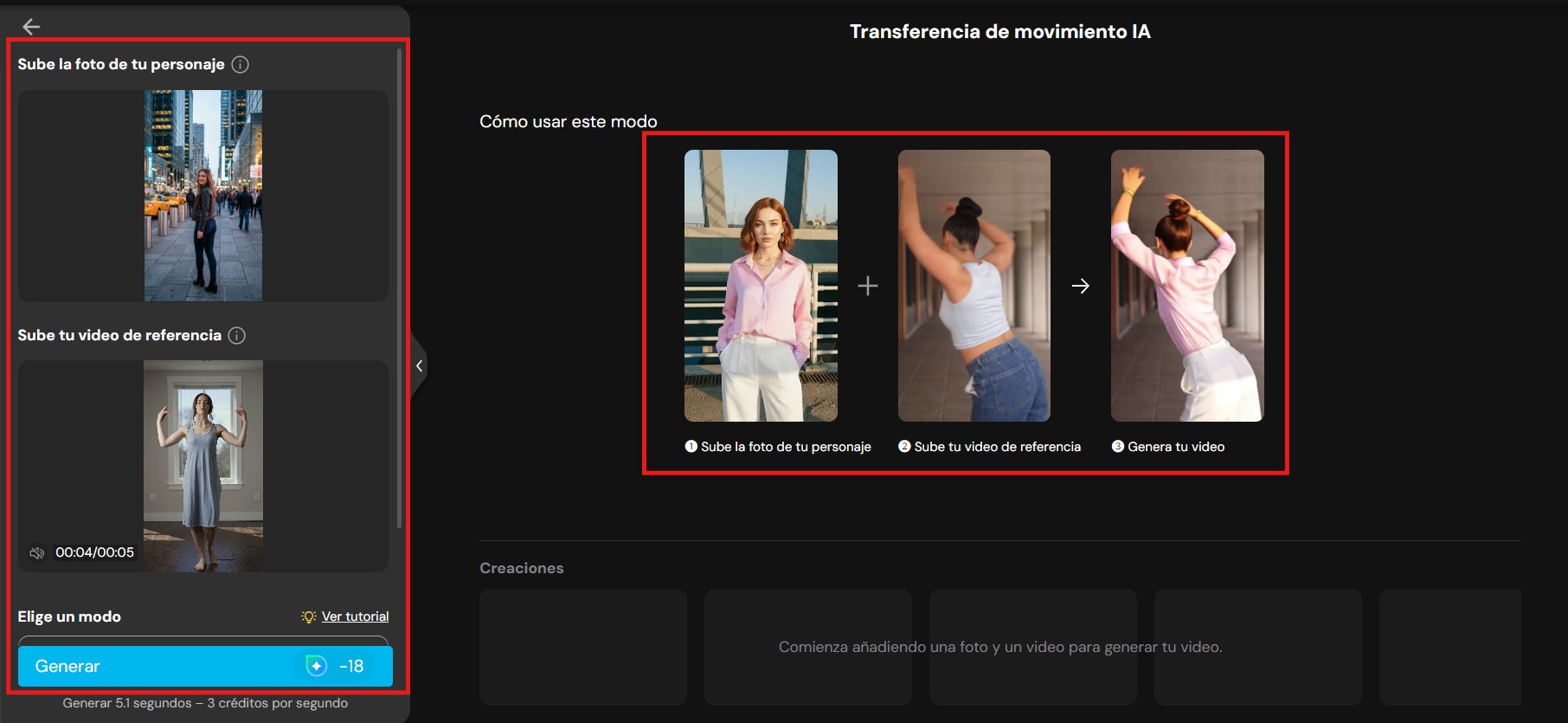 Imagen de la función de transferencia de movimiento potenciada por Wan 2.2