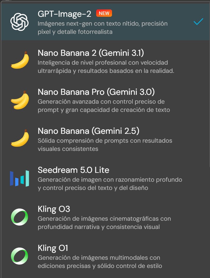 Captura del selector de modelos NEW del Generador de Imágenes con IA de MyEdit