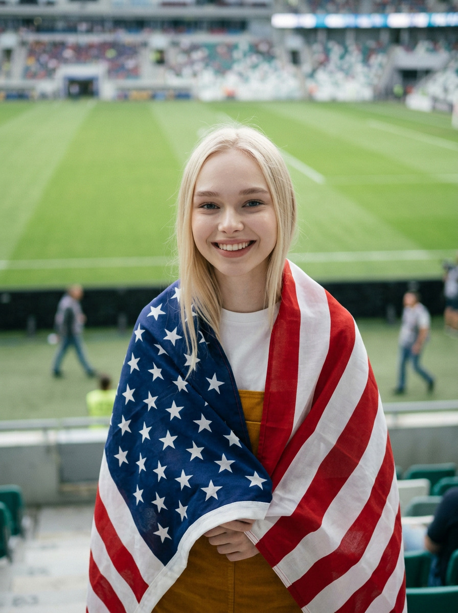 Fan wrapped in national flag AI filter