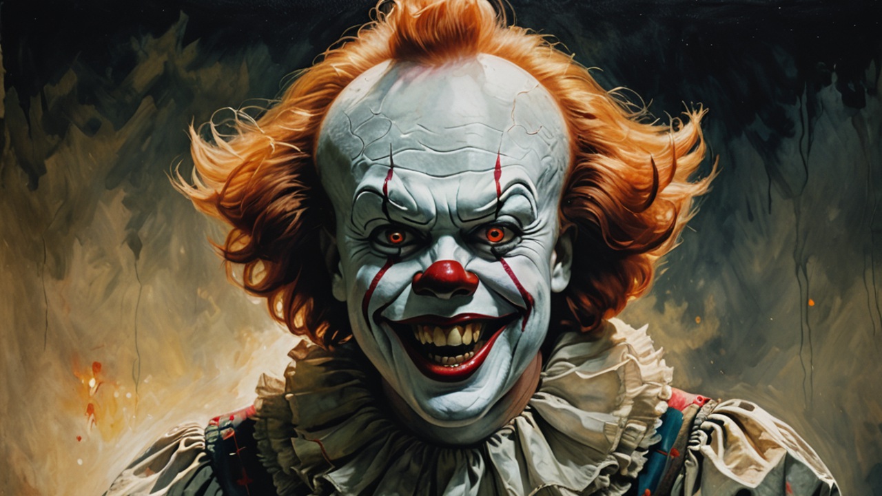 Pintura del payaso Pennywise creada con prompt IA en MyEdit