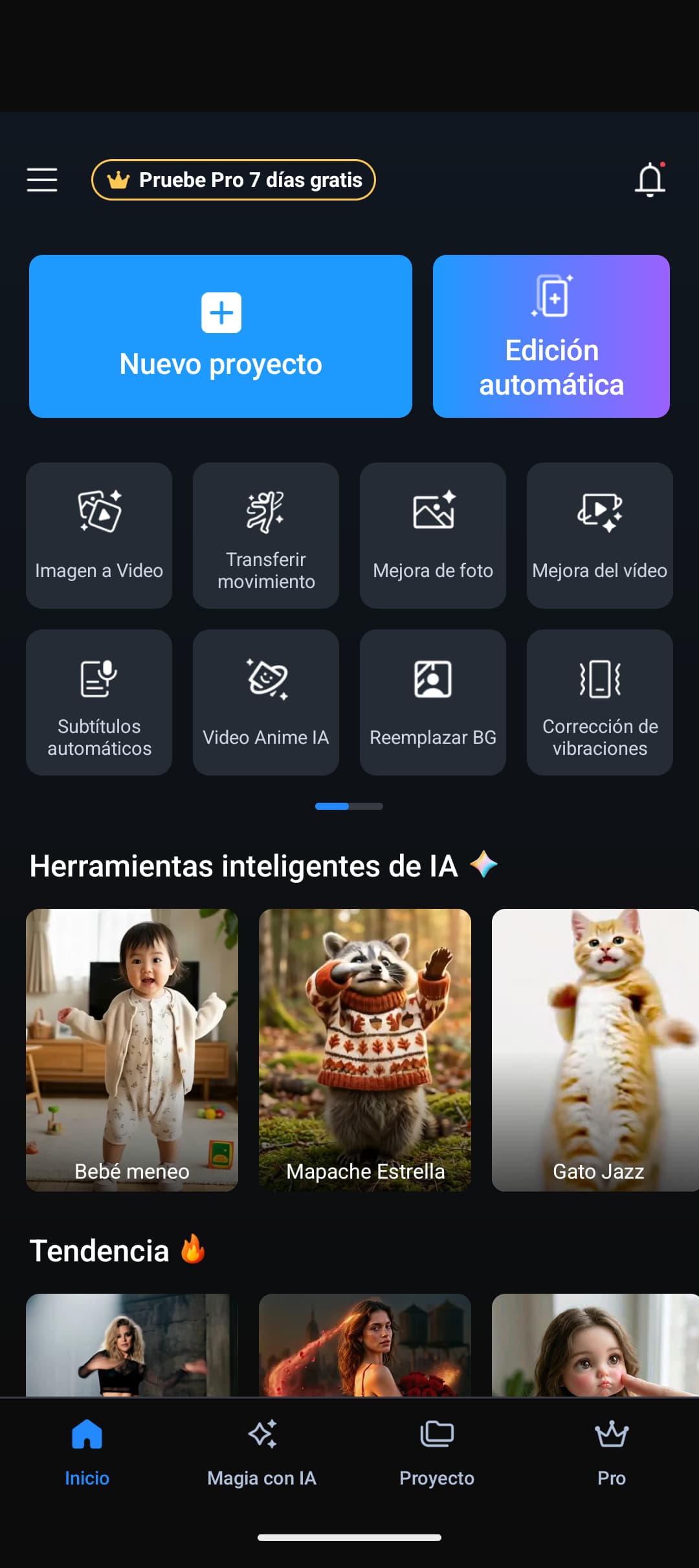 Interfaz de la página de bienvenida de PowerDirector App