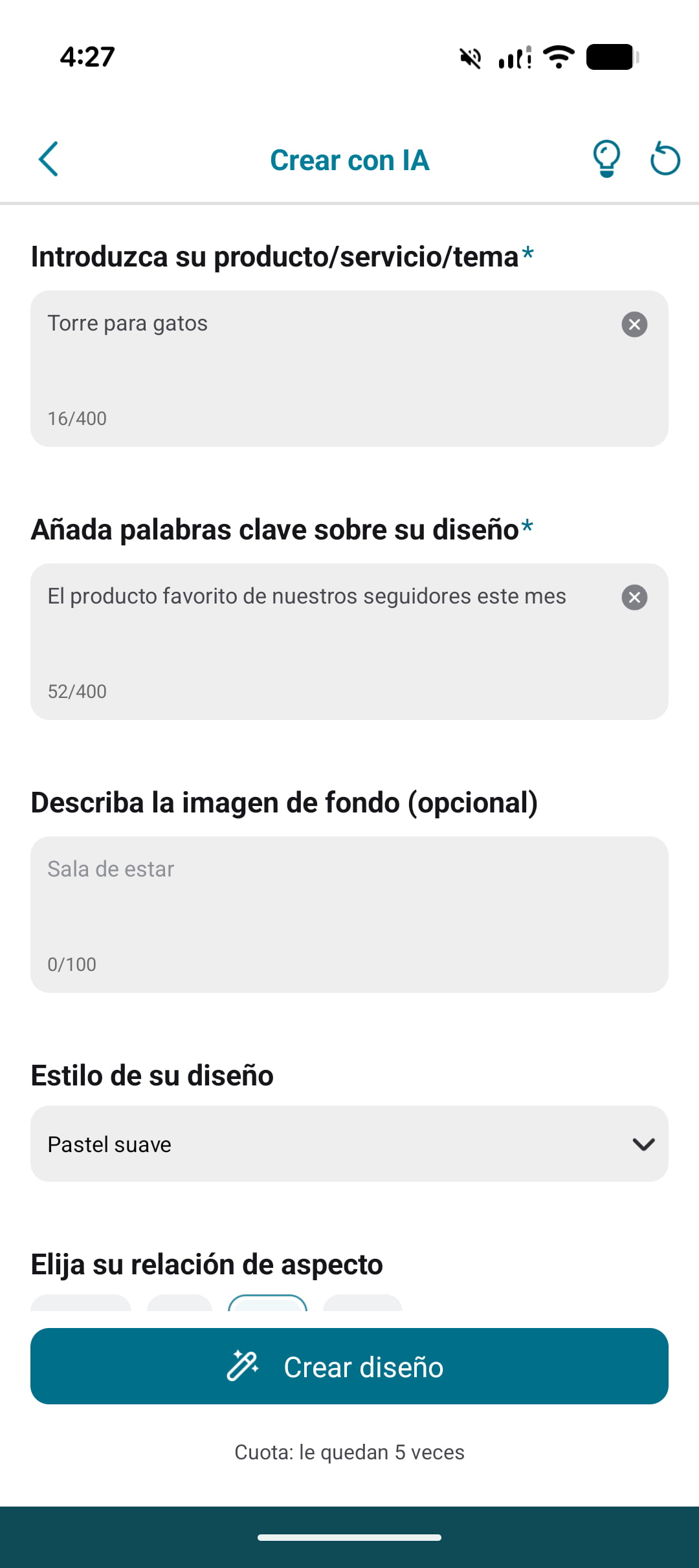Interfaz del Diseñador Mágico IA de Promeo
