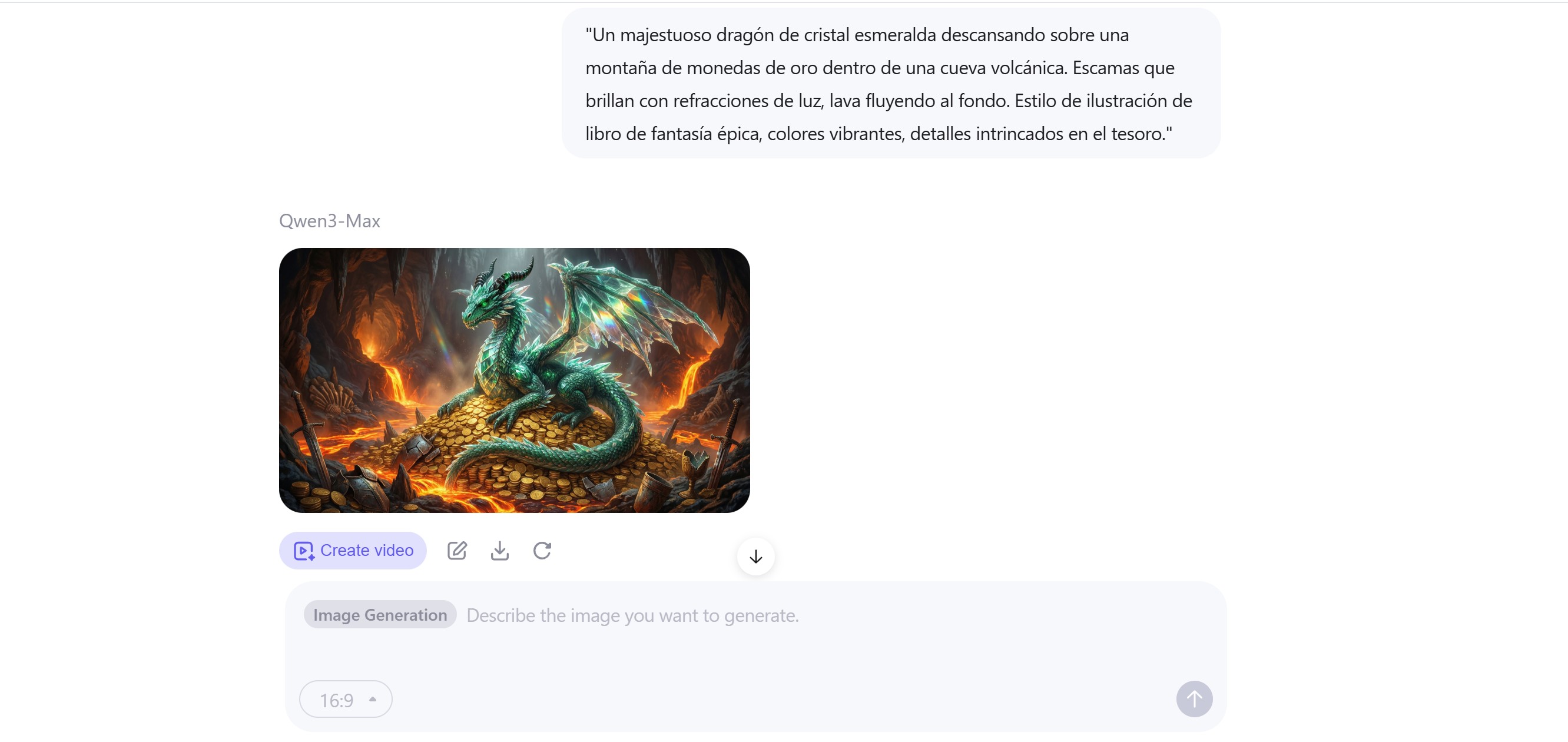 UI de Qwen Chat para crear imágenes