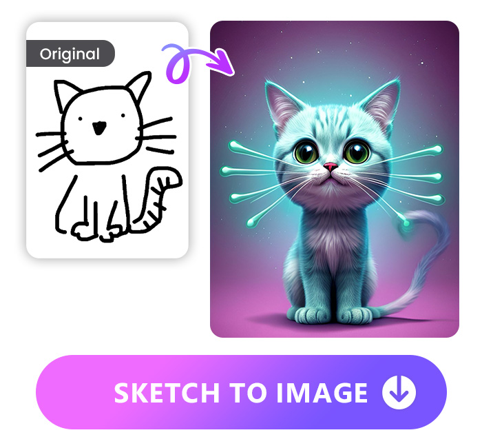 transform a cat doodle to cat image in neon style with MyEdit