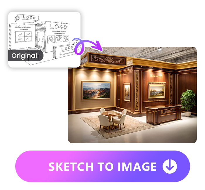 transform a booth sketch to booth showcase image with MyEdit