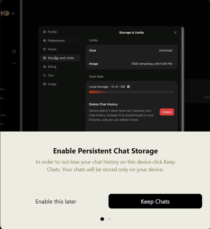 Los chats de Venice IA solo se guardan en el dispositivo