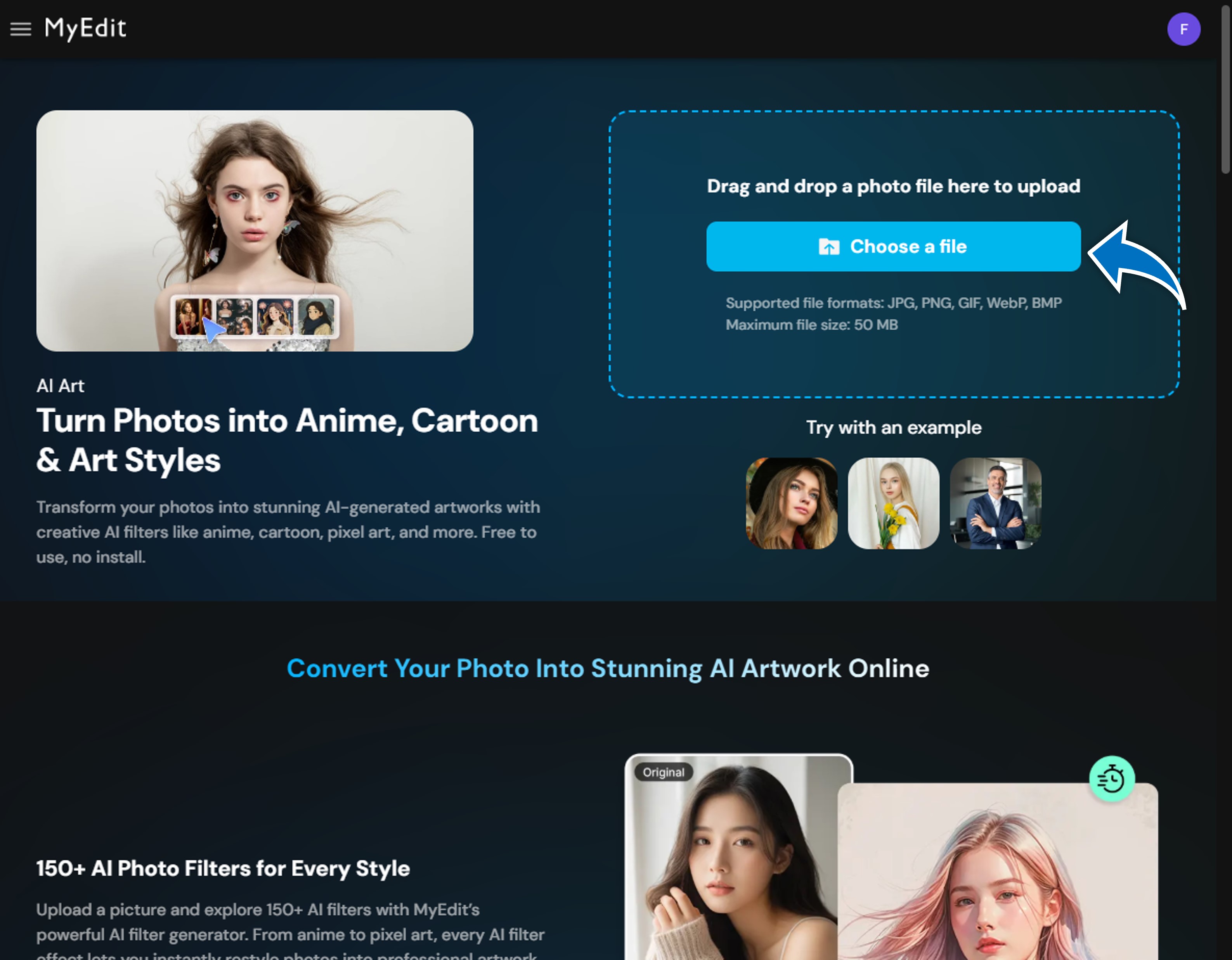 Add emoji to photo using MyEdit AI Art Filter