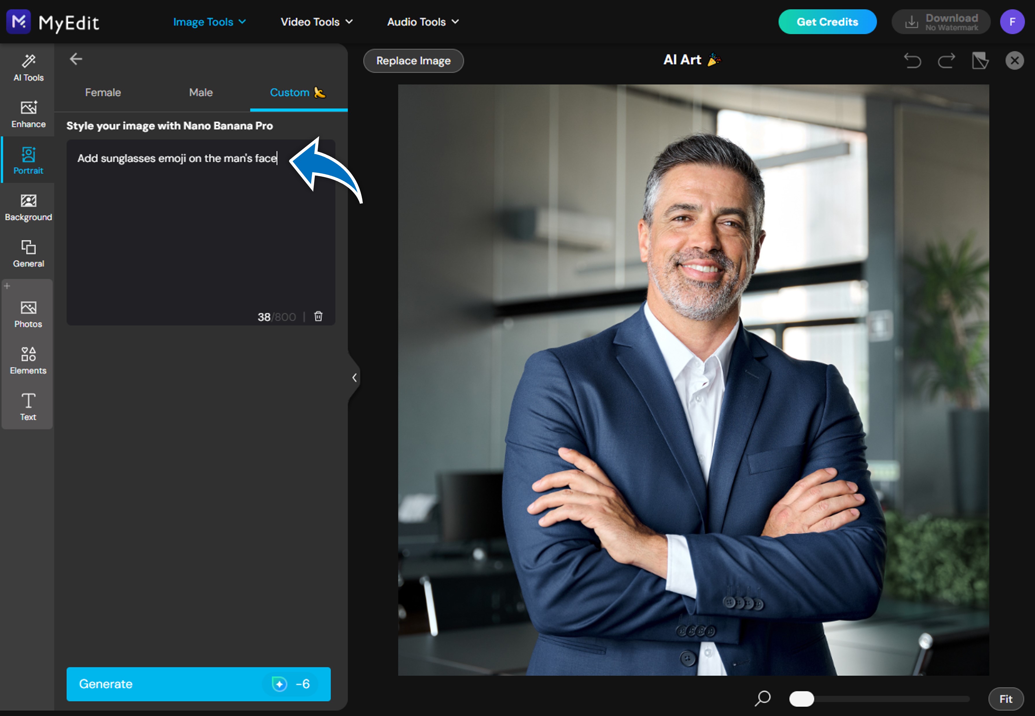 Ajouter un emoji sur une photo avec MyEdit AI Art Filter