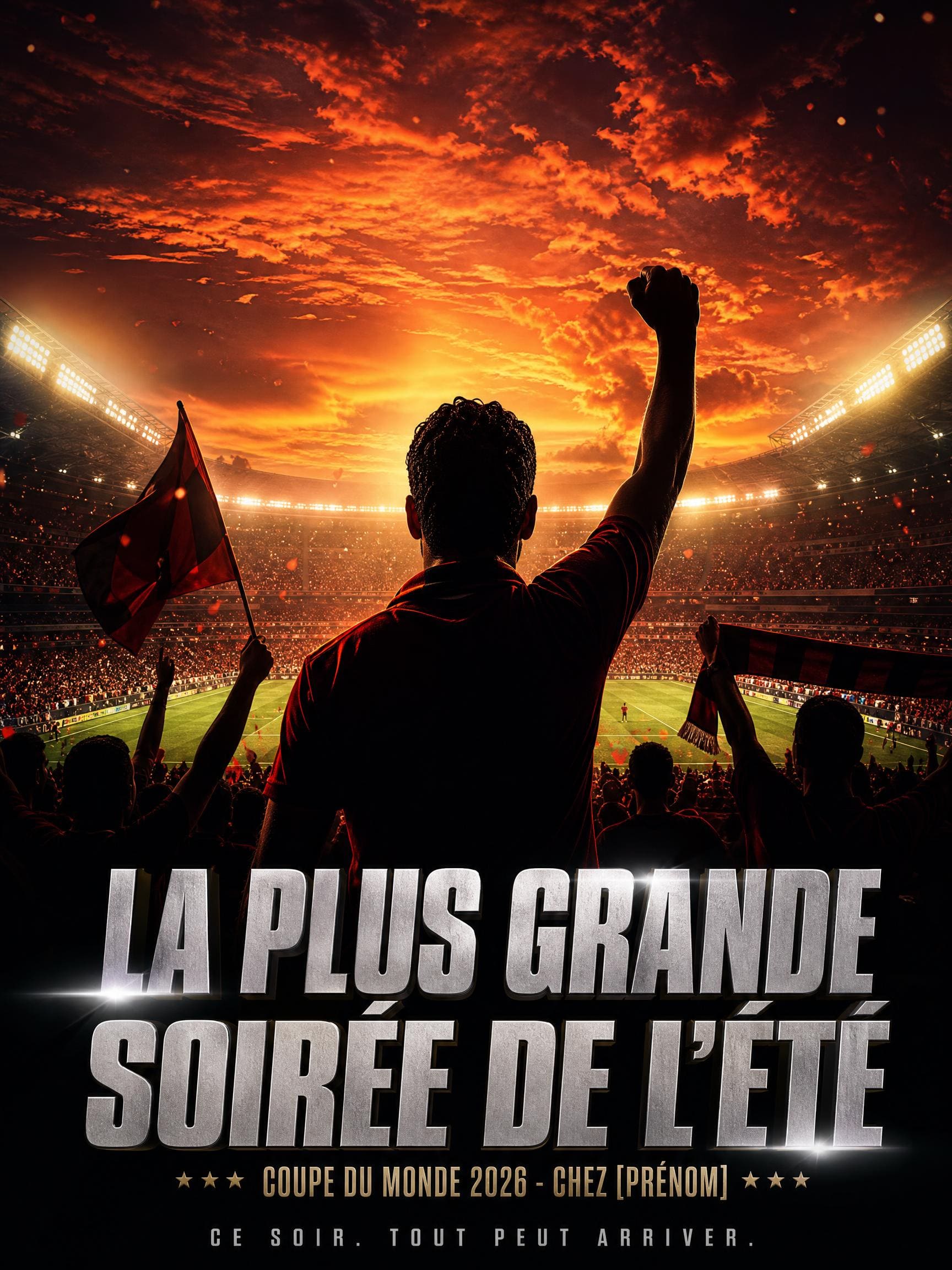 Affiche soirée de match style cinéma blockbuster Coupe du Monde 2026 créée par l'IA
