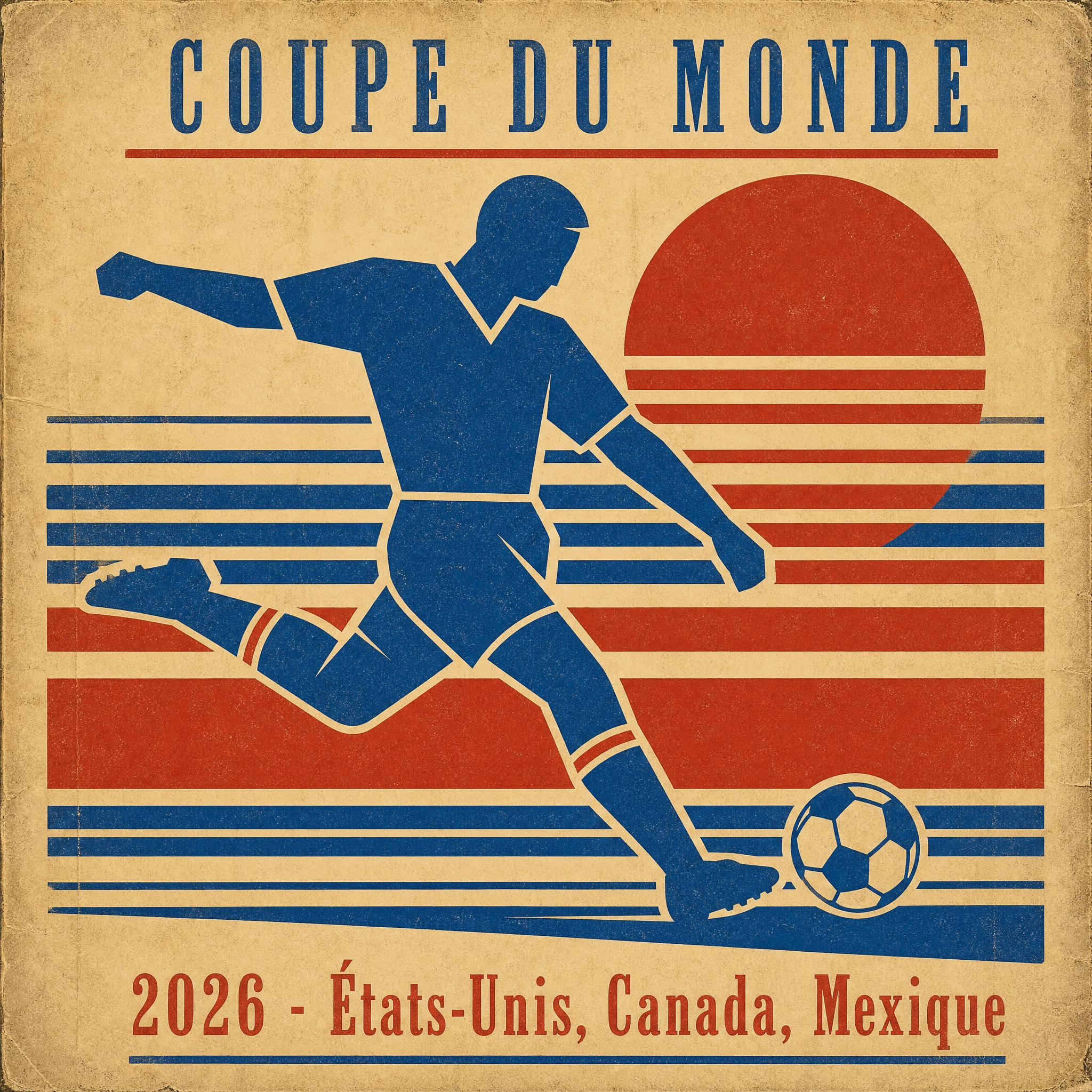 Affiche rétro vintage Coupe du Monde 2026 créée par l'IA