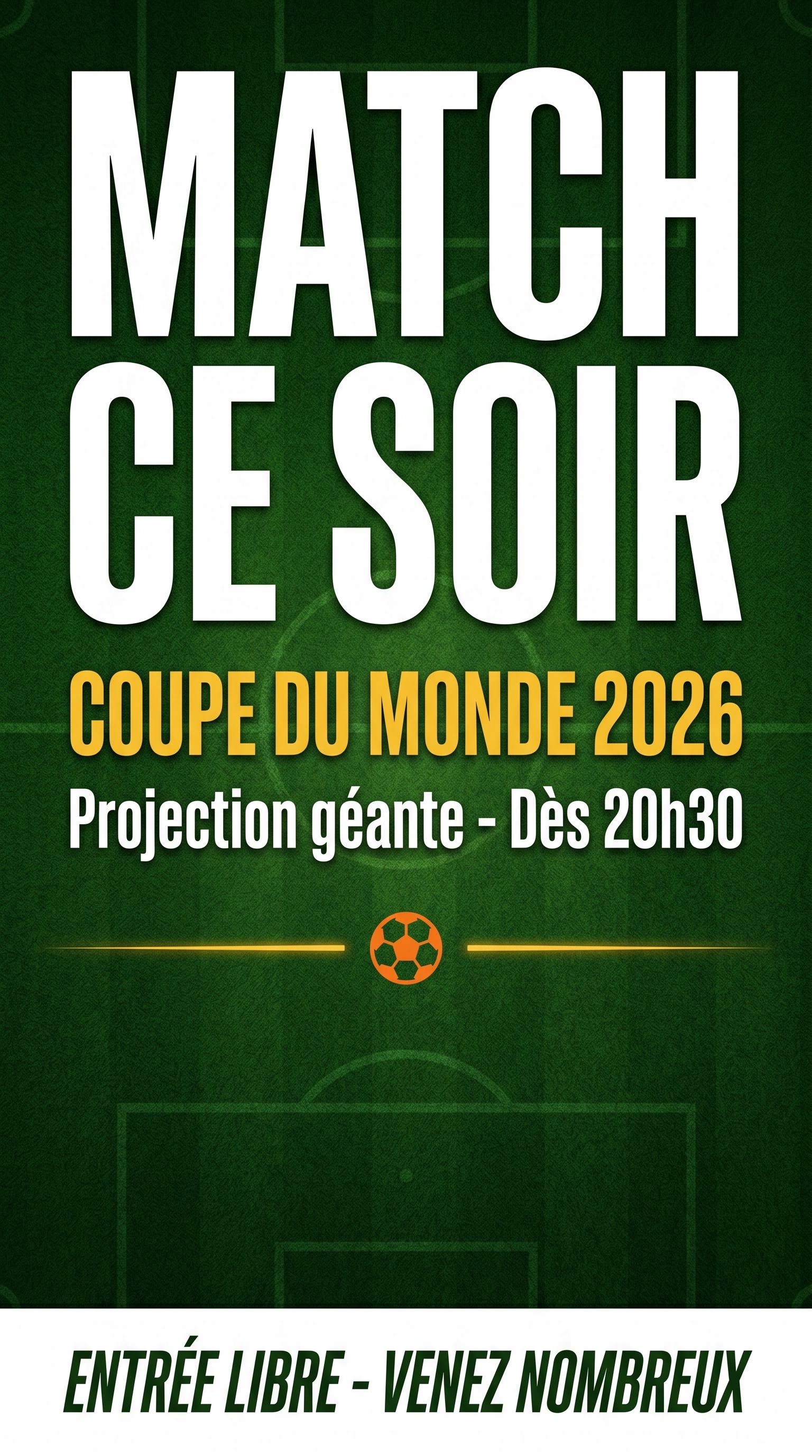 Affiche typographique bold pour soirée projection coupe du monde, générée par IA