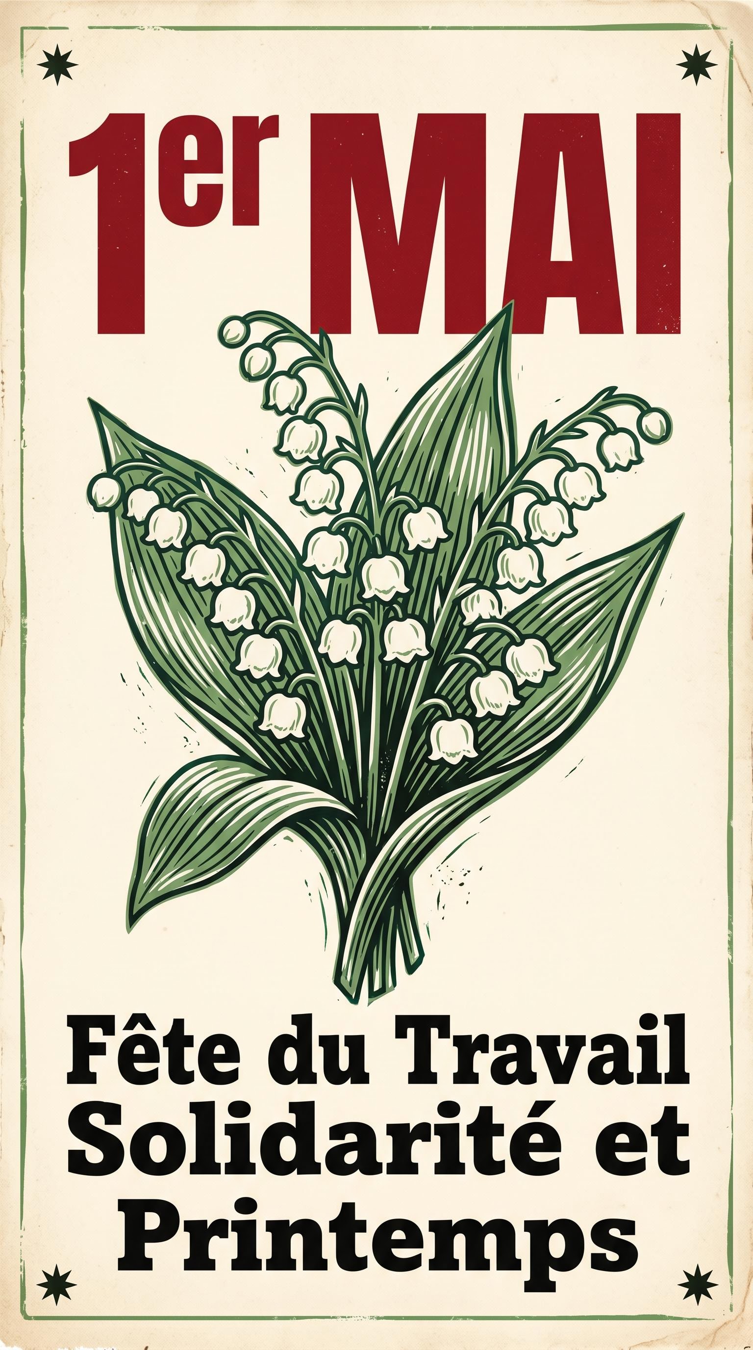 Affiche vintage rétro pour le 1er mai, générée par IA