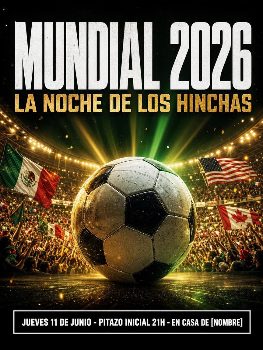 Afiche estilo cine para juntada de hinchas del Mundial 2026, generado con IA