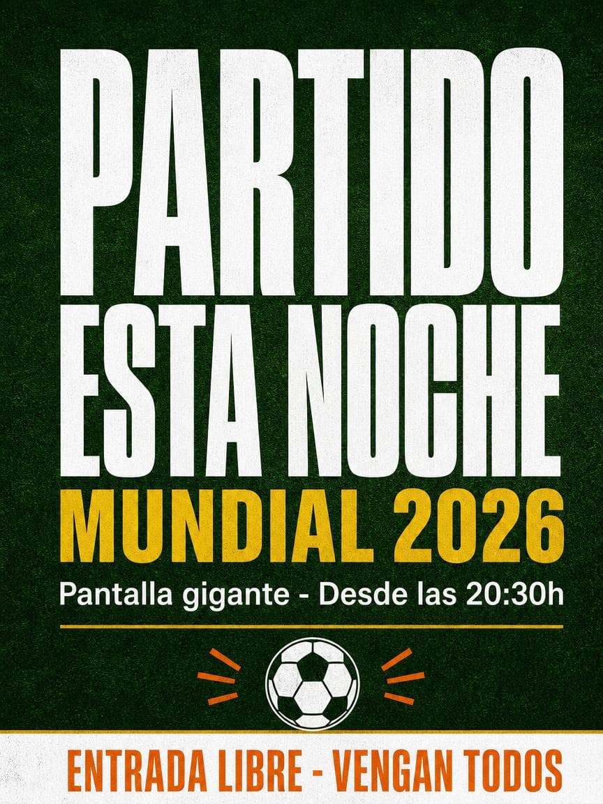 Afiche tipográfico bold para proyección del Mundial 2026, generado con IA