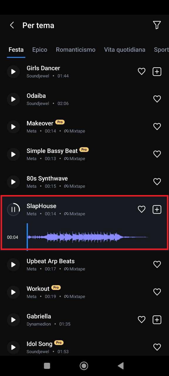Anteprima e aggiunta di un brano musicale in PowerDirector