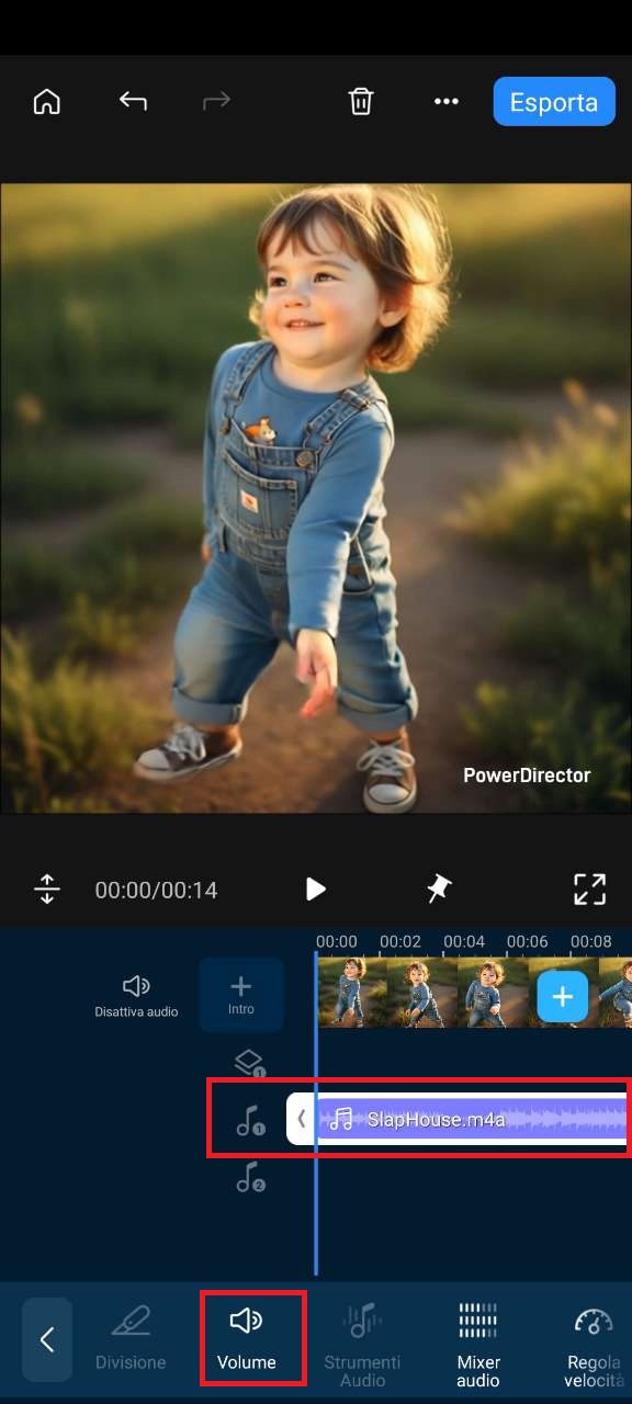 Traccia musicale importata nella timeline di PowerDirector