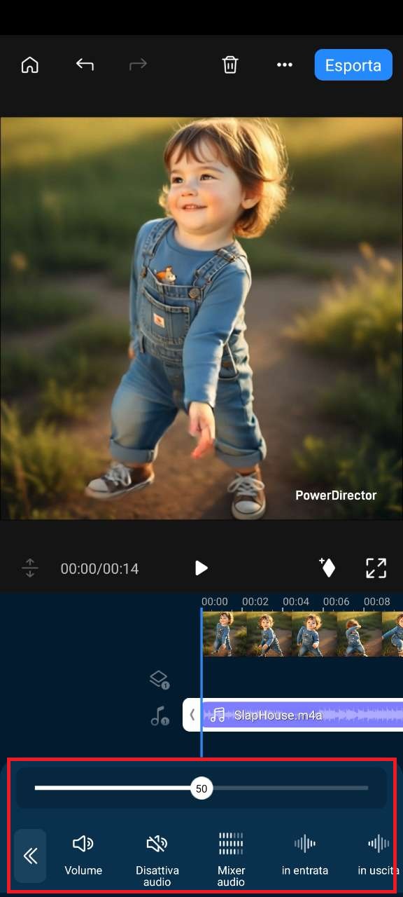 Volume, dissolvenza e mixer audio in PowerDirector