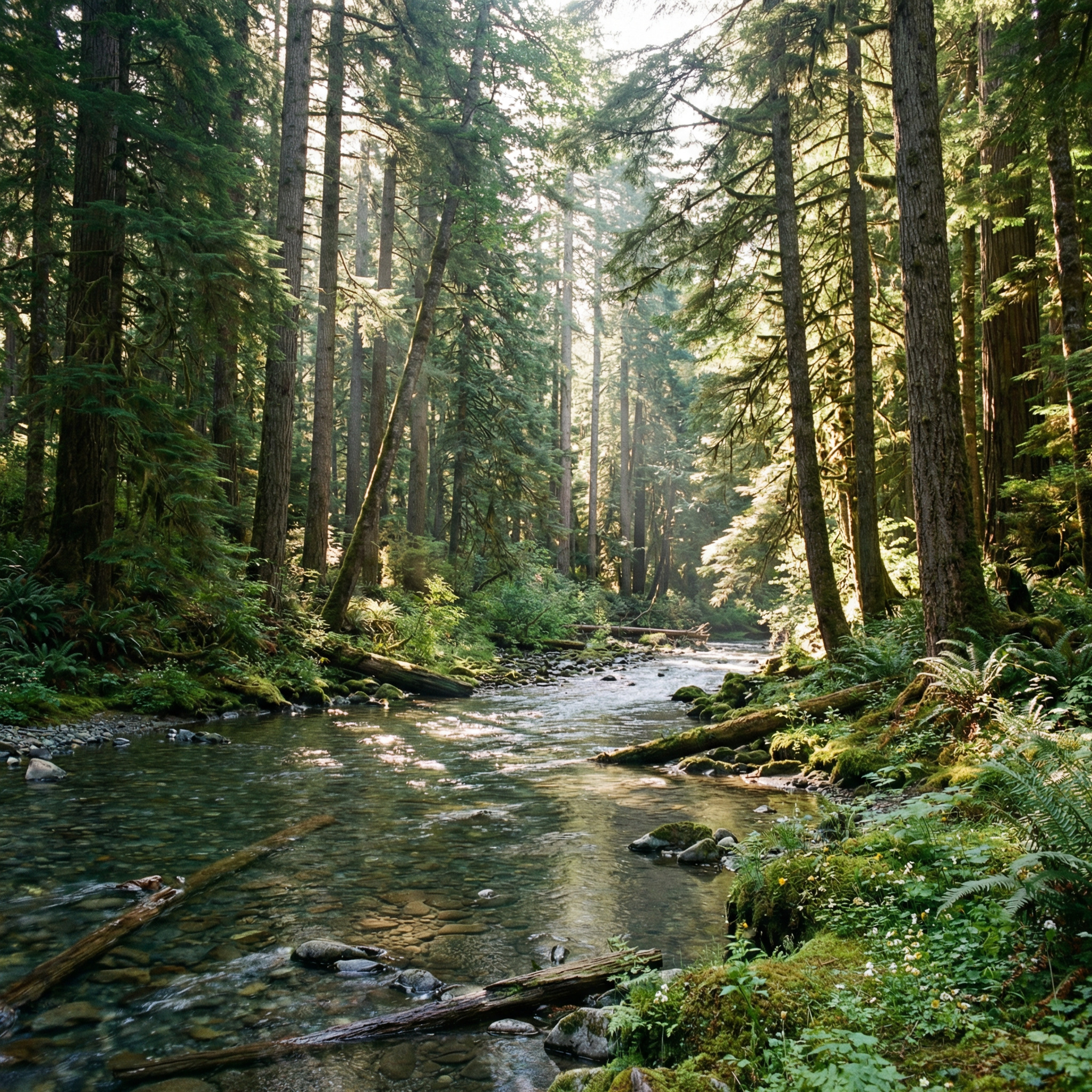 Scène forêt et rivière IA