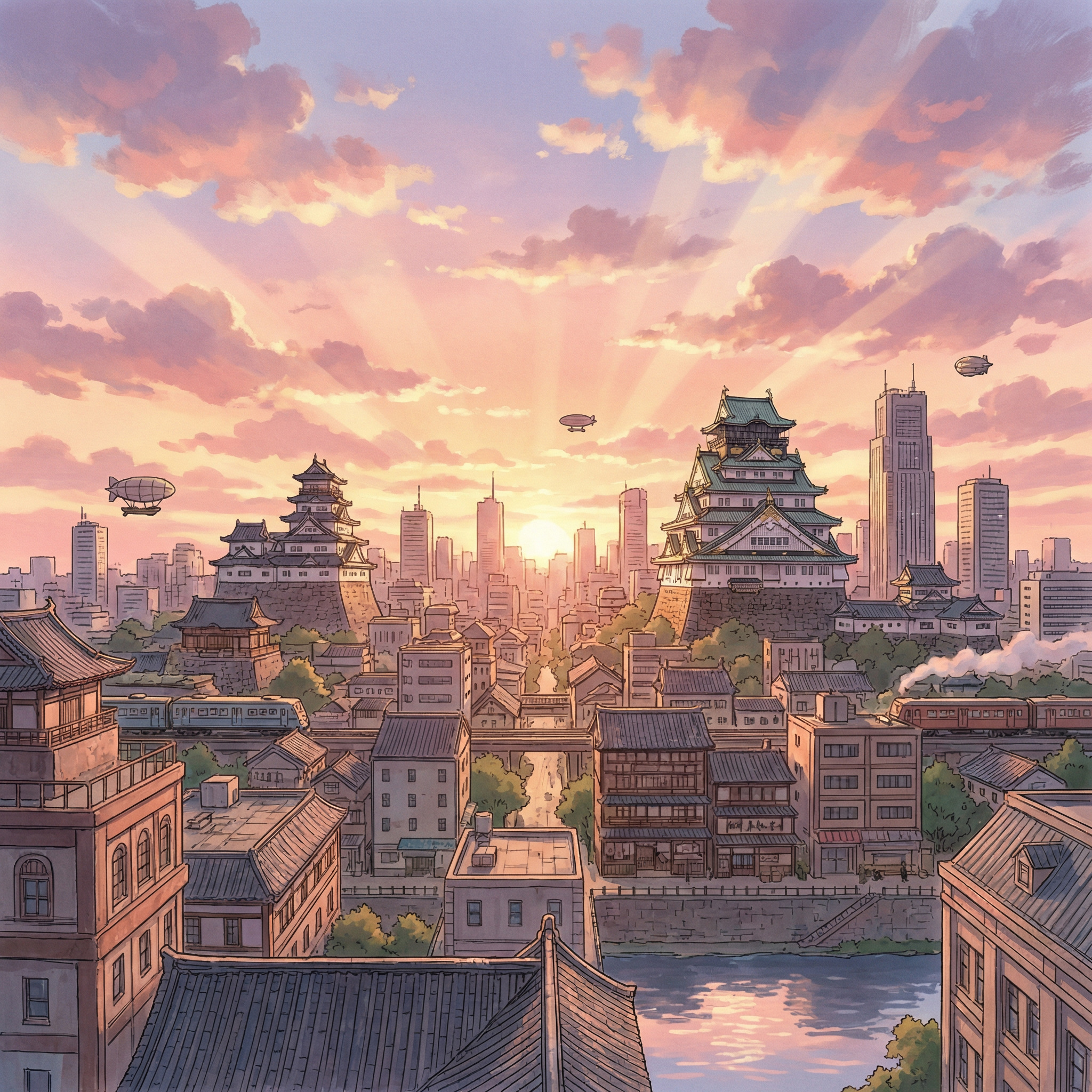 KI-Kunst Anime-Stadt