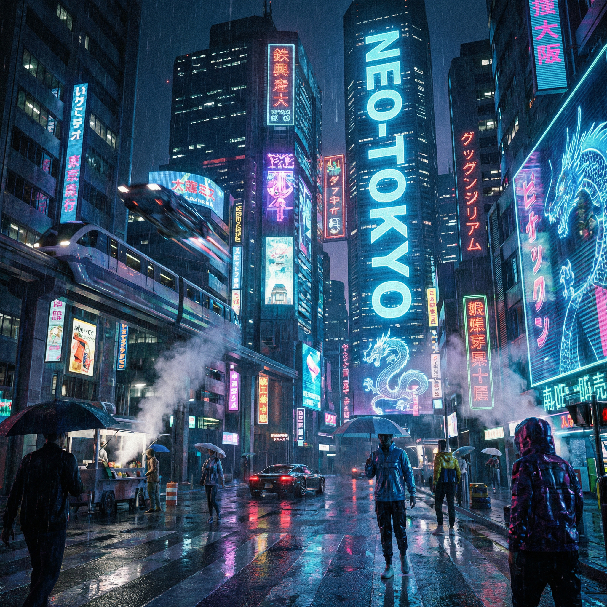 Ville cyberpunk de nuit