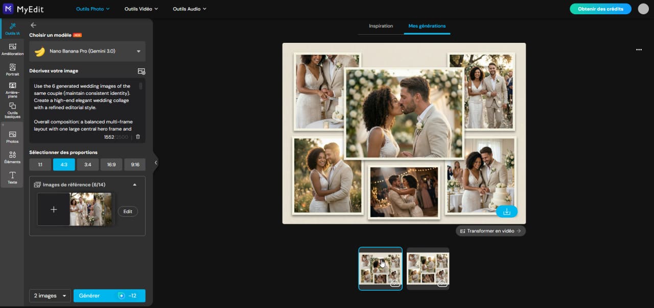 AI-generated collage result with multiple frames