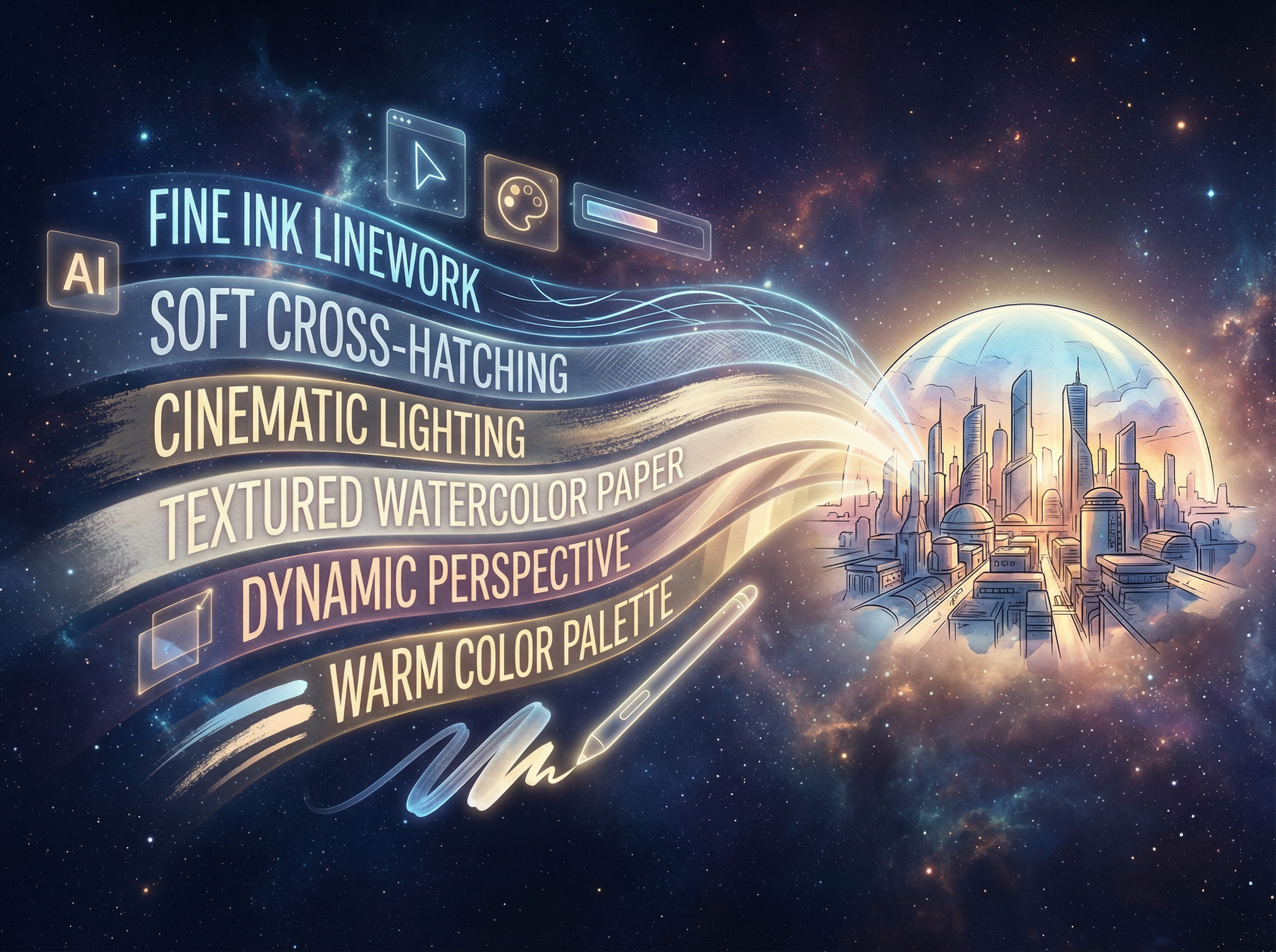 AI drawing prompt examples showing different drawing styles