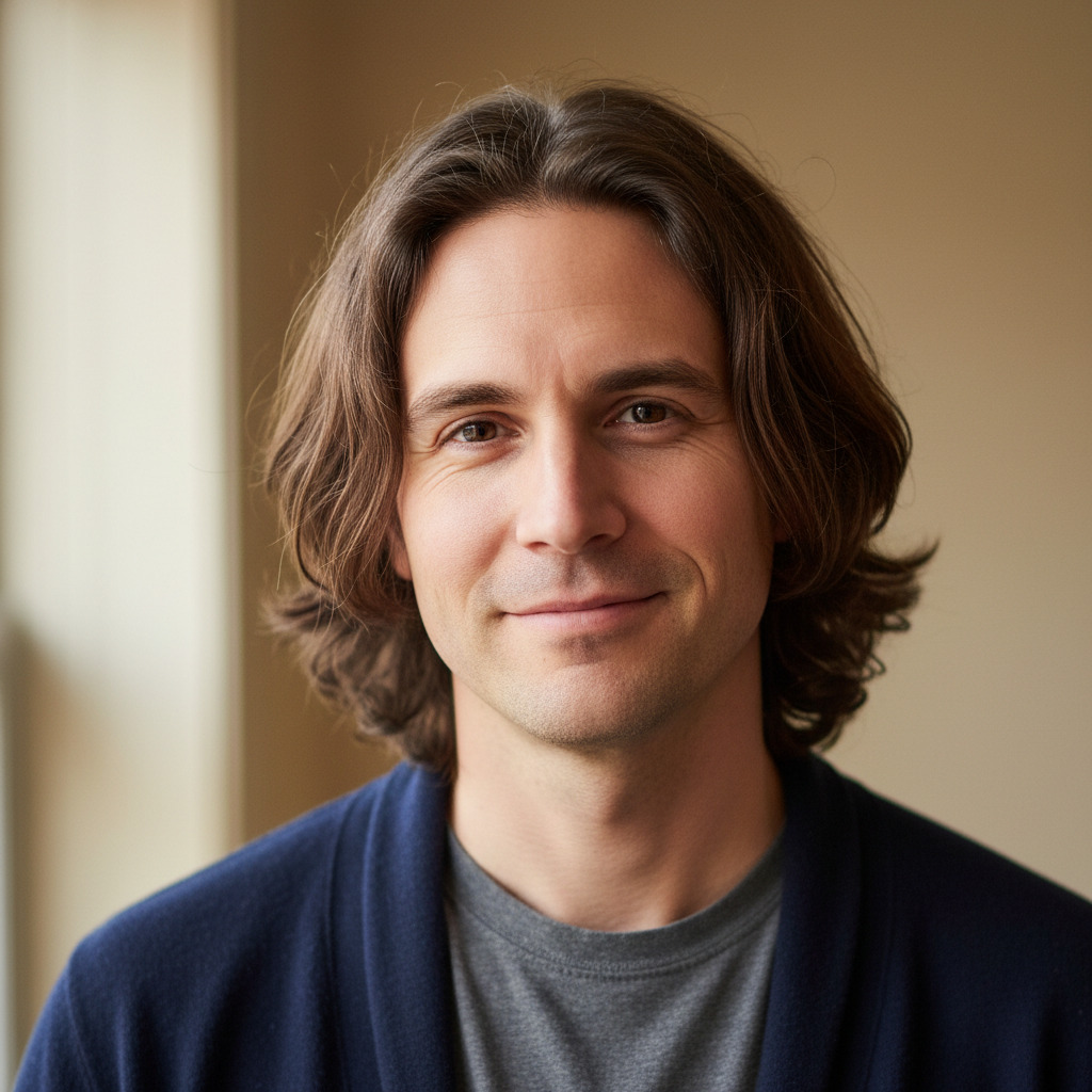 Original portrait used as face reference for AI vintage moody groom photo generation