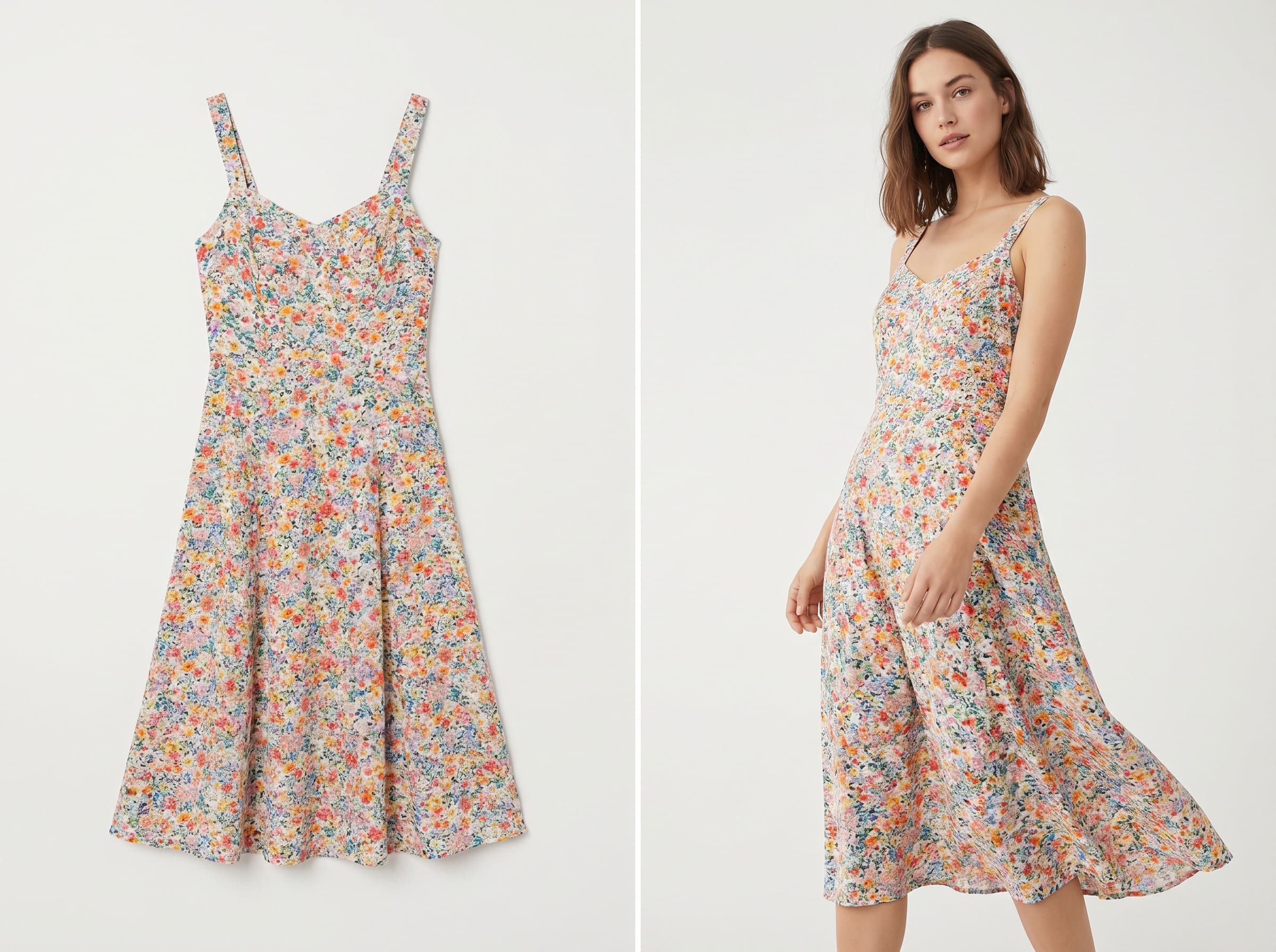 AI virtual try-on tool generating on-model product photo for an online clothing store