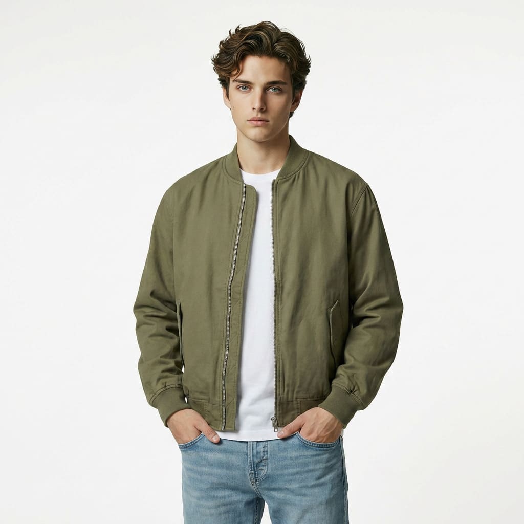 On-model product photo of a casual jacket generated by MyEdit