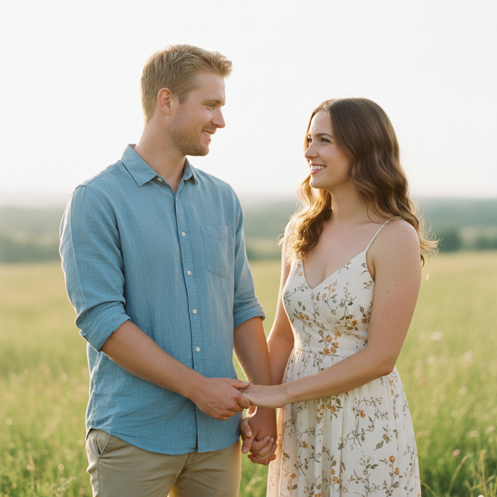 Original couple photo used as face reference for AI luxury ballroom wedding portrait