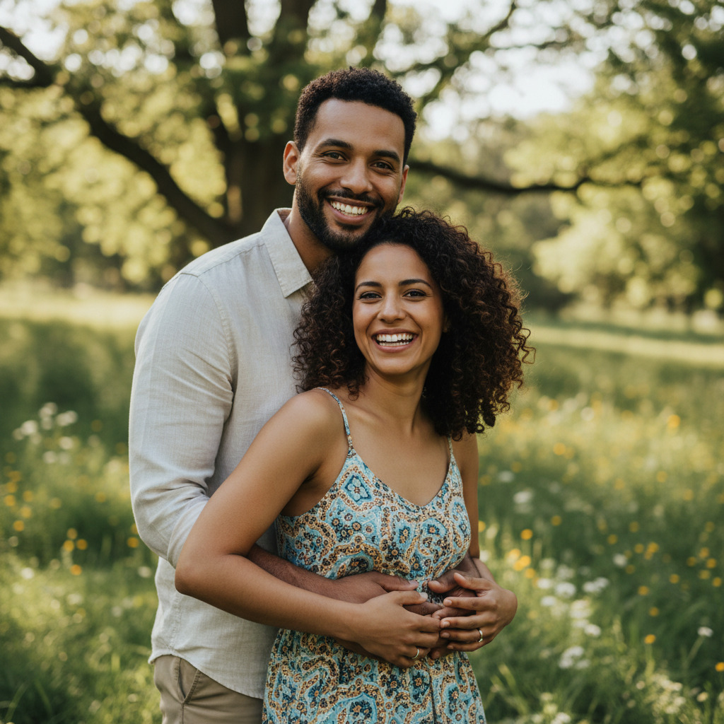Original couple photo used as face reference for AI beach wedding portrait generation