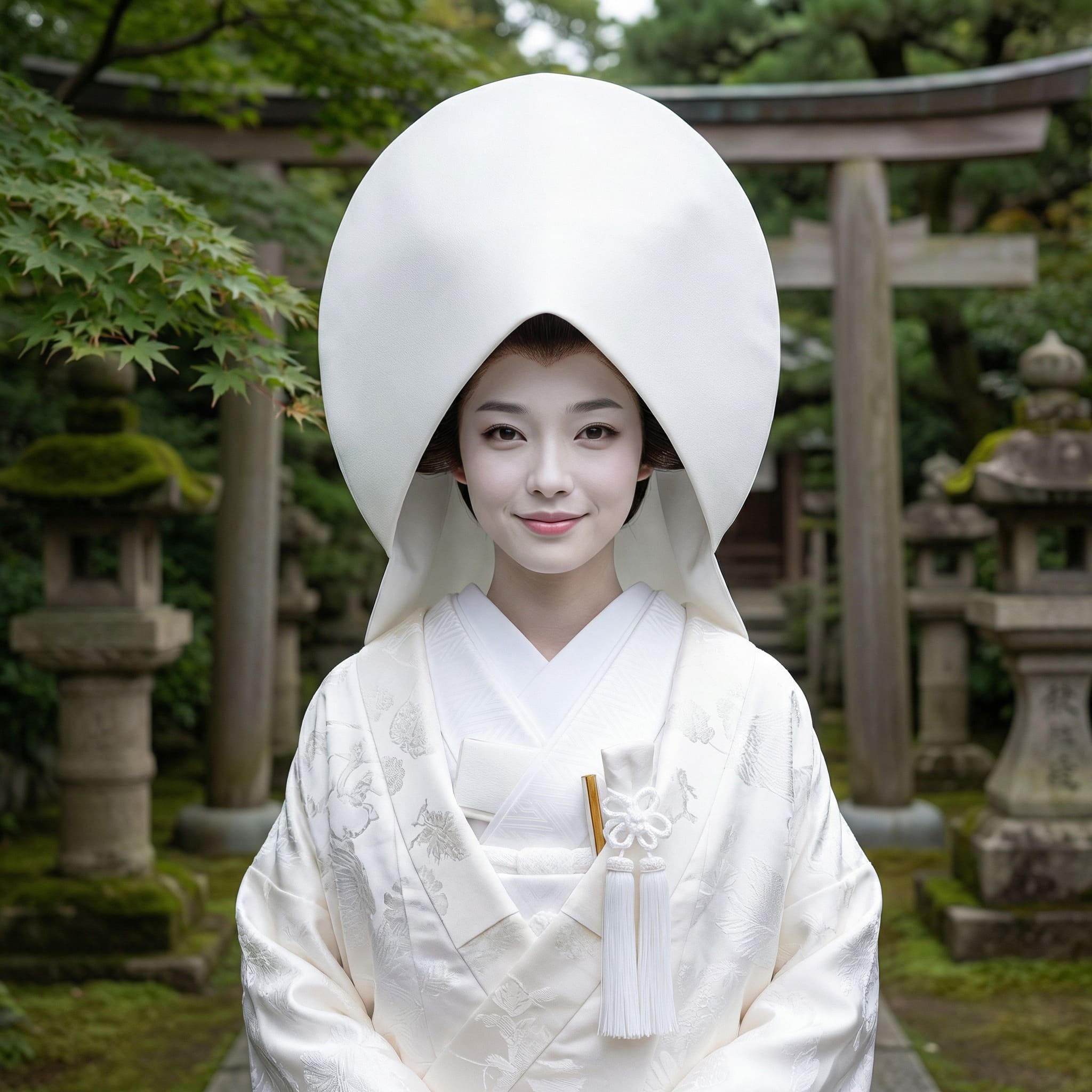 AI-generated Japanese bride portrait in white shiromuku kimono
