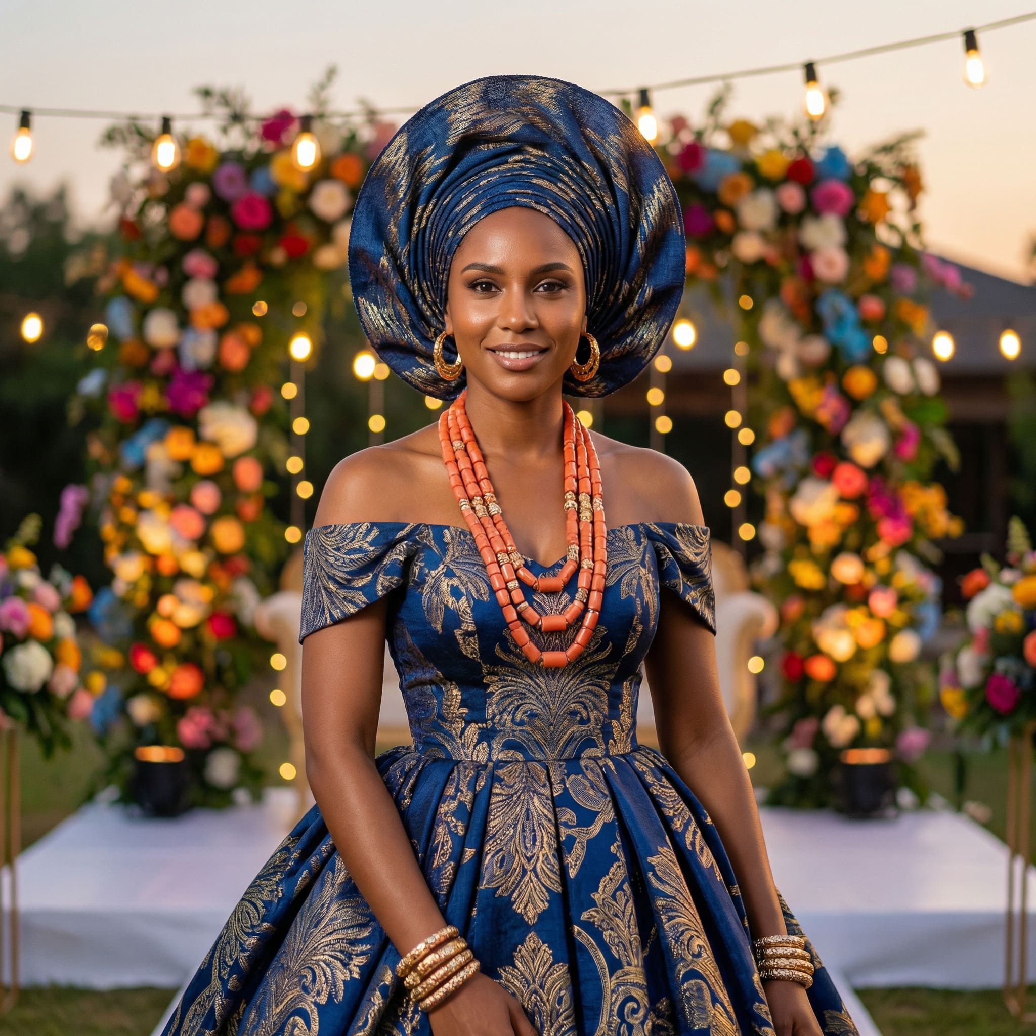 AI-generated Nigerian wedding colorful aso-ebi bridal portrait