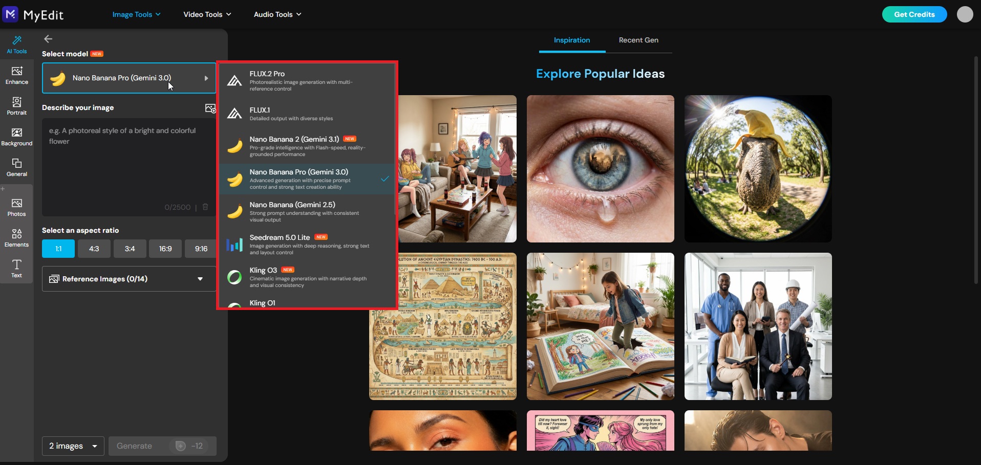 Select AI model to generate wedding photo on MyEdit