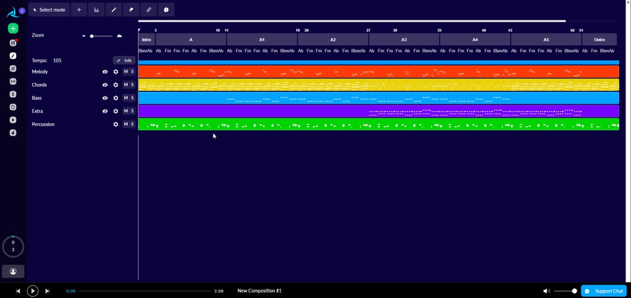 AIVA AI music composition interface