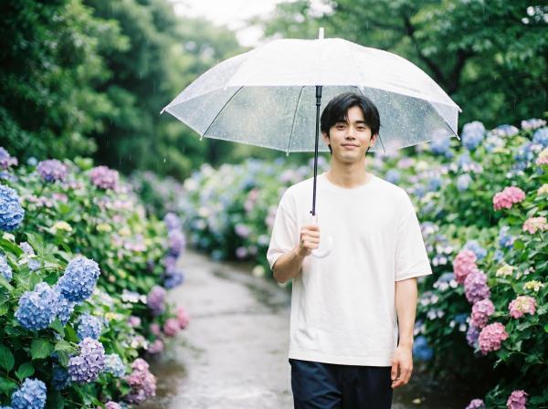 男性の AI 紫陽花ポートレート