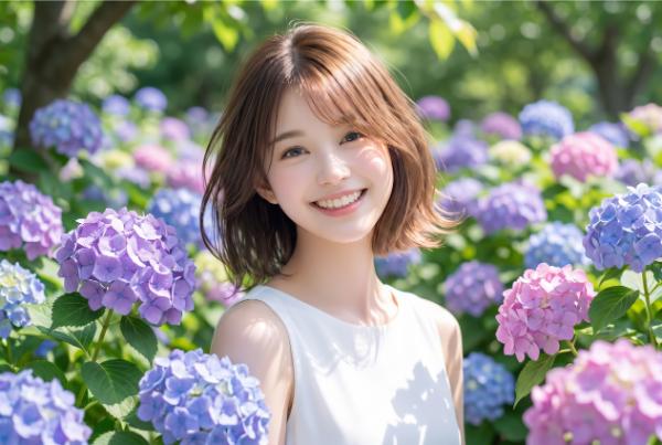 晴れの日爽やか系 AI 紫陽花ポートレート
