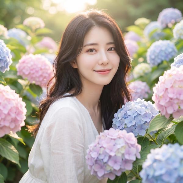 韓国風 AI 紫陽花ポートレート