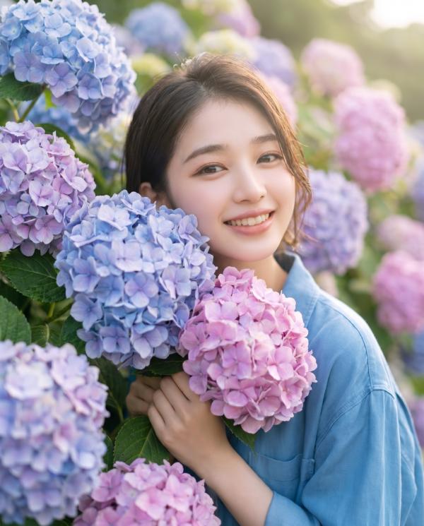 横顔 AI 紫陽花ポートレート