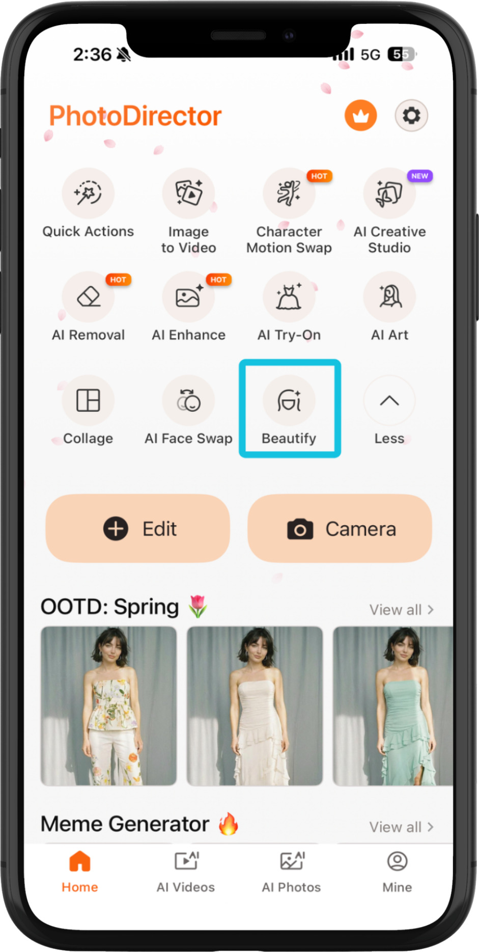 apply 4 different foundations on a woman's face with PhotoDirector's UI mockup